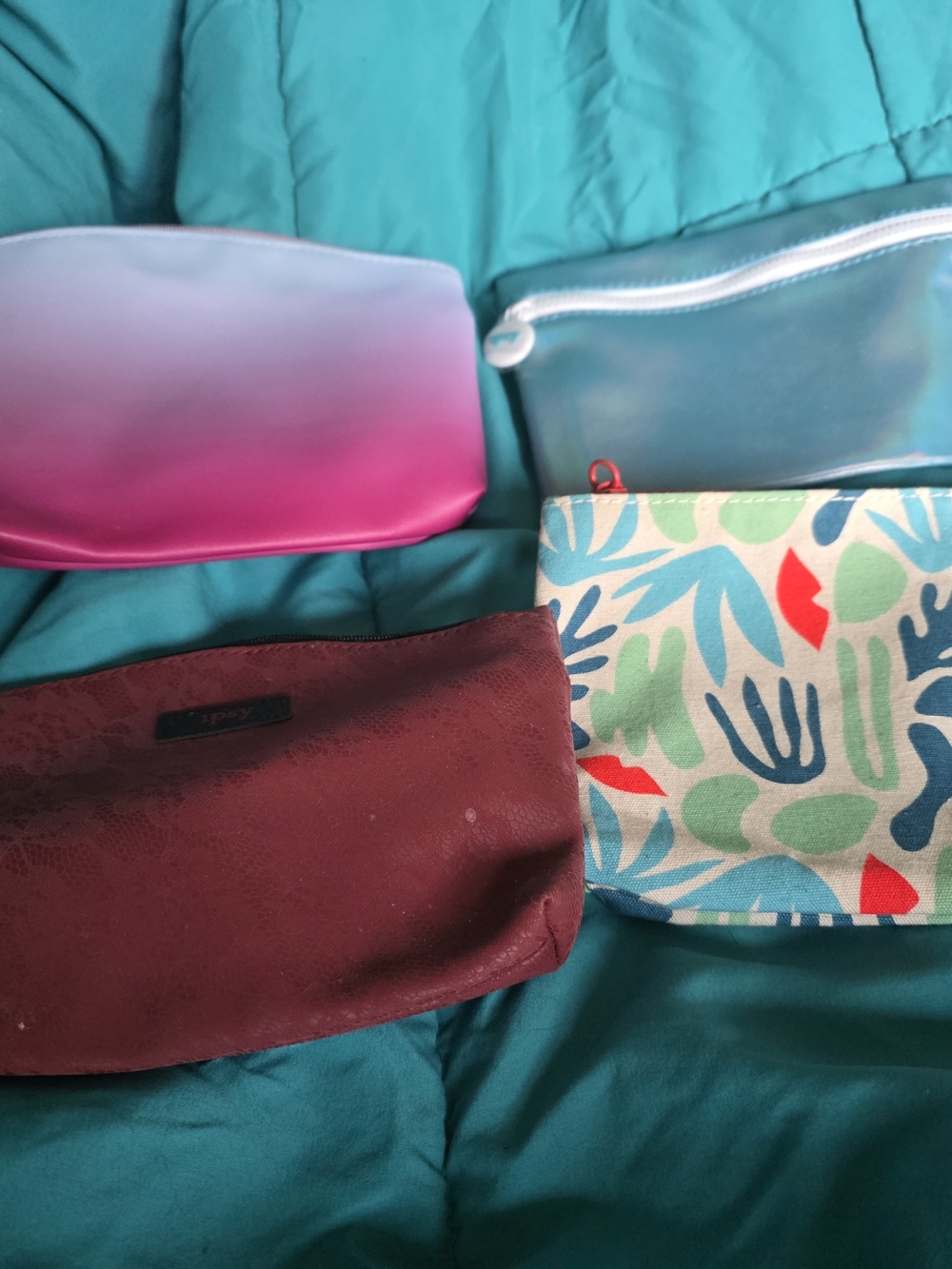 ipsy Multi-Pack Cosmetic Pouches - Teal, Pink Ombre, Maroon, Floral